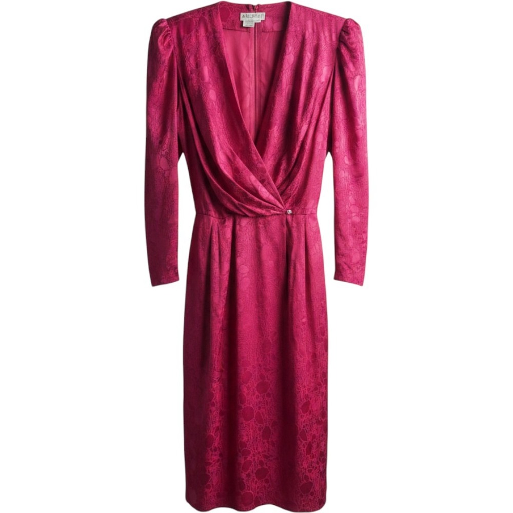 Argenti Vintage Red Silk Jacquard Midi Dress Tie Sz 8